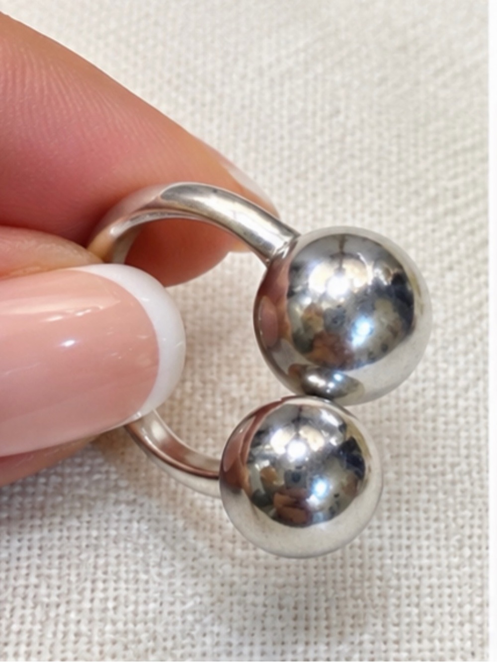 Sterling Silver Double Ball Ring - Silver